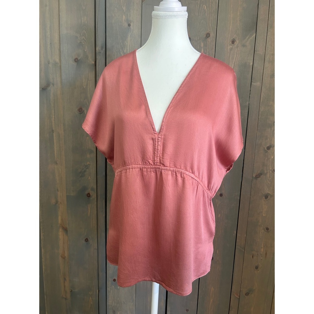 Lucky Brand Womens Dusty Rose Pink V-Neck Tie Back Modal Blouse Top Small